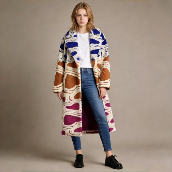 Farm Rio Jackets & Blazers - NWOT Farm Rio Wool Blend Hearts Fleece Oversized Coat Size M Multicolor